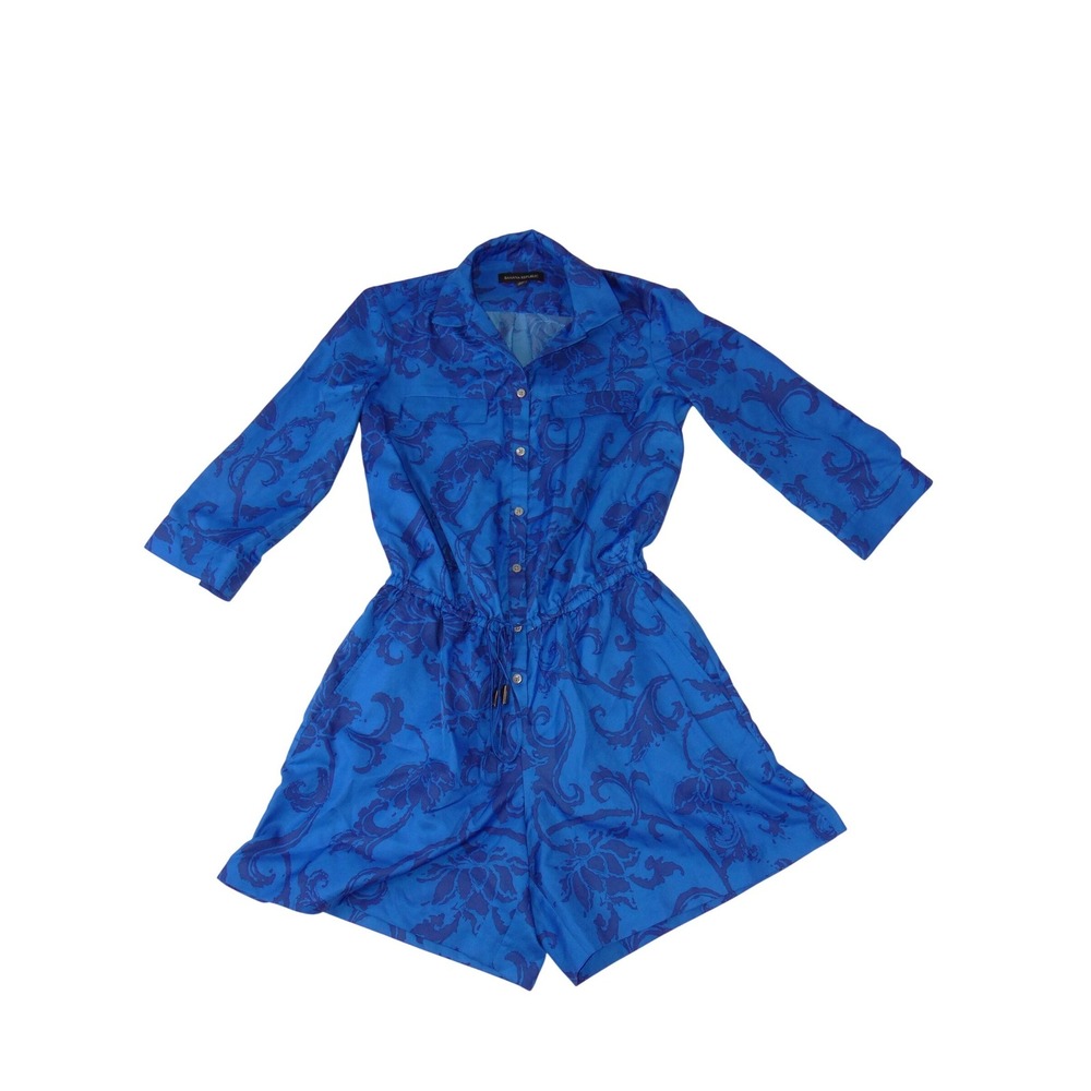 Banana Republic Womens‎ Blue Damask Floral Button Front Romper Petite 0P